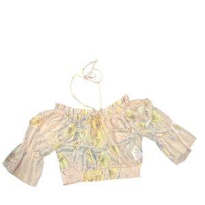 H&M pink floral ruffle cropped halter off the shoulder top size 4